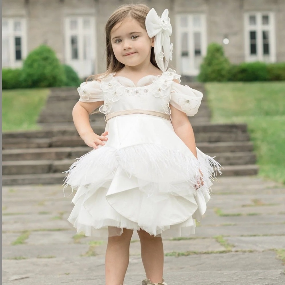 Petite Maison 2T Constanza White Dress with Champagne Bow
